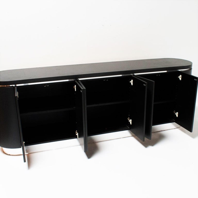 Modernist Black Lacquered and Chrome Credenza at 1stDibs black and chrome sideboard
