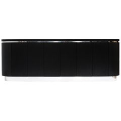 Modernist Black Lacquered and Chrome Credenza