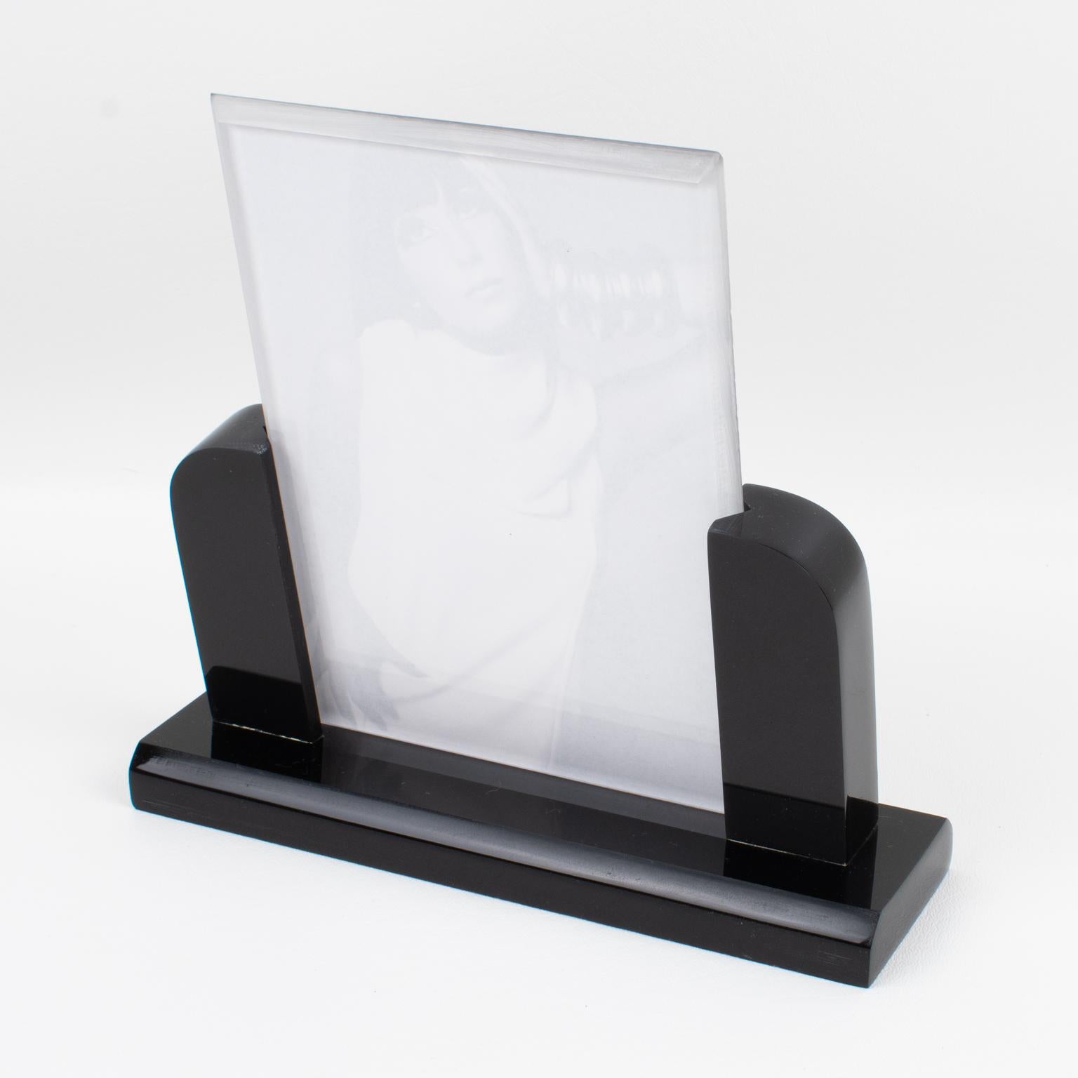 Late 20th Century Modernist Black Lucite Picture Frame, Italy 1980s For Sale