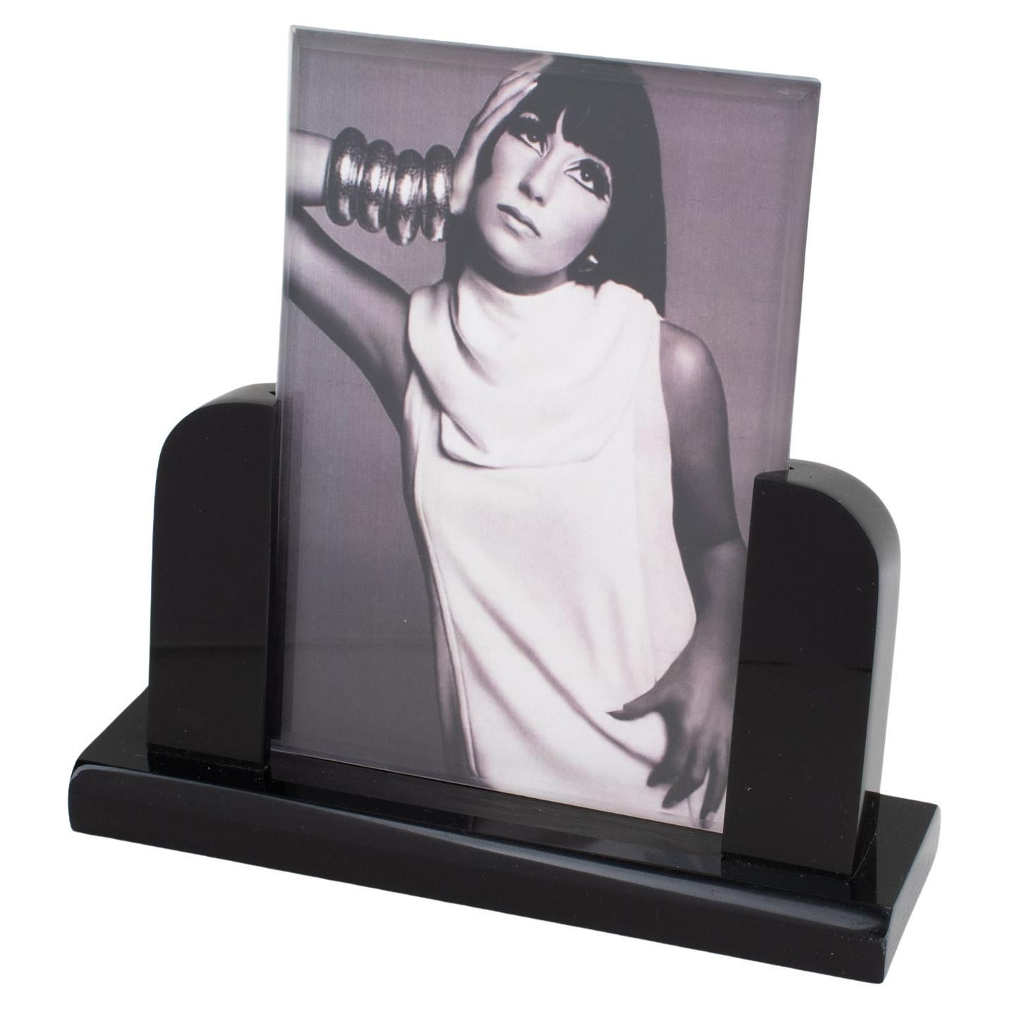 Modernist Black Lucite Picture Frame, Italy 1980s