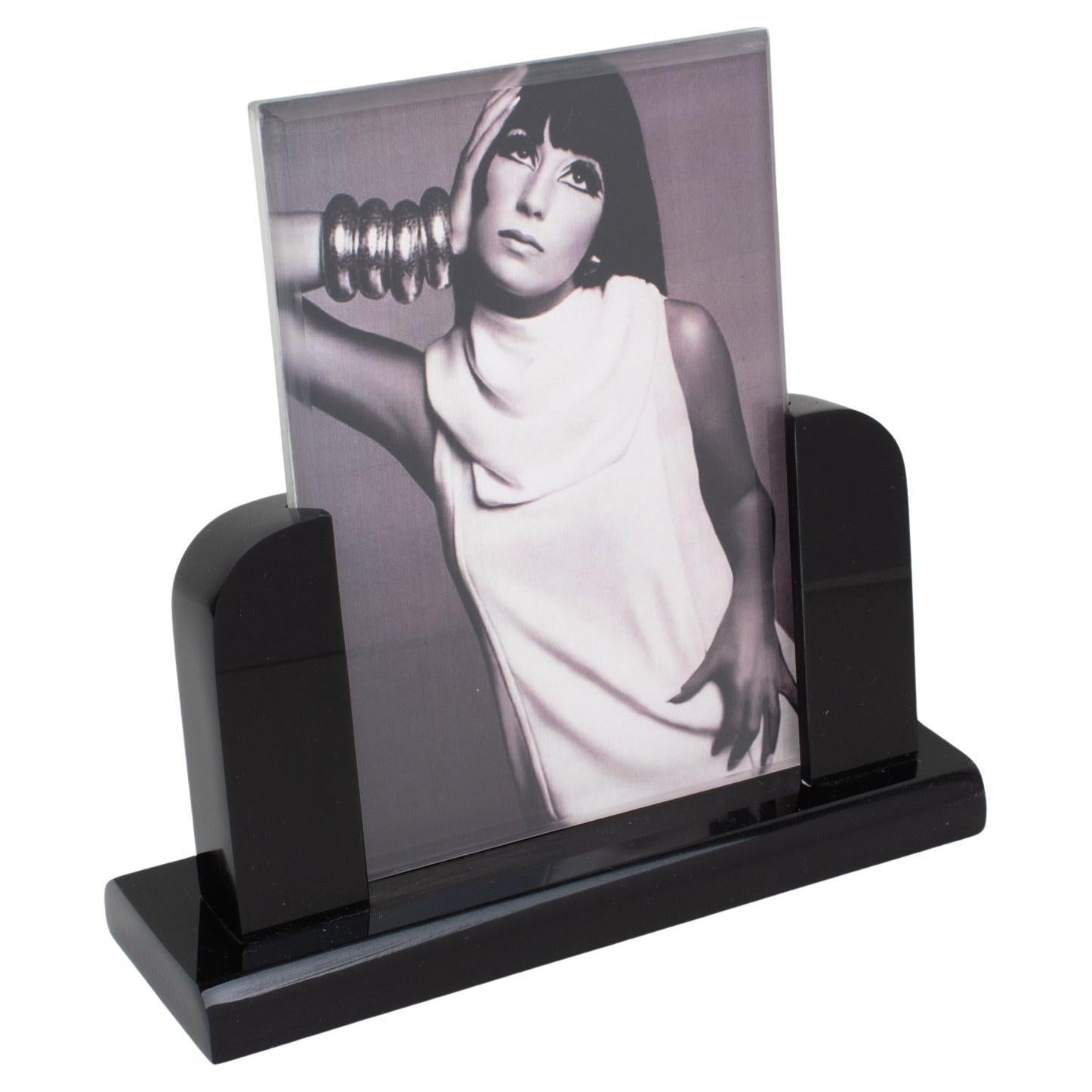 Modernist Black Lucite Picture Frame, Italy 1980s For Sale