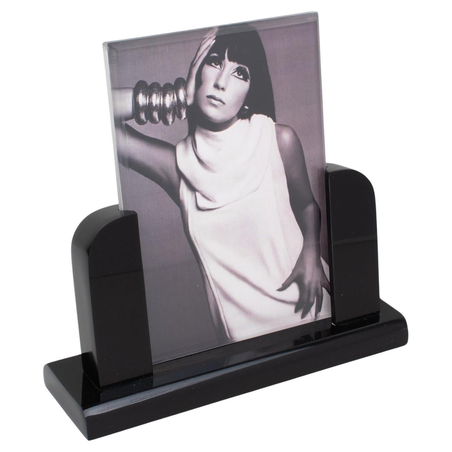 Cadre photo moderniste en lucite noire, Italie, années 1980