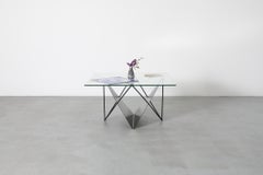 Modernist Black Metal and Glass Side or Coffee Table with Magazine Rack