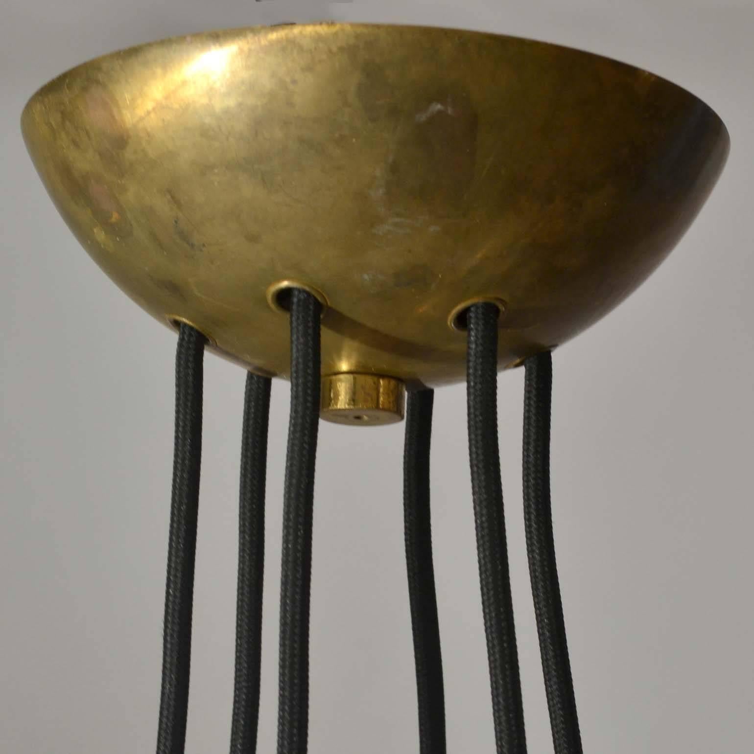 English Modernist Black Metal Uplight Chandelier, A.B. Read for Troughton & Young, 1940s