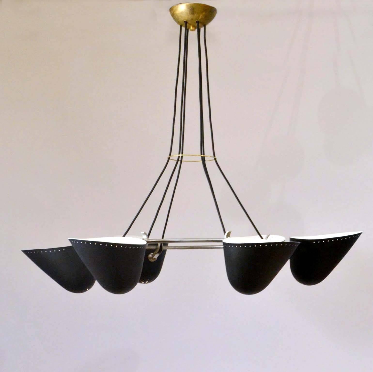 Painted Modernist Black Metal Uplight Chandelier, A.B. Read for Troughton & Young, 1940s