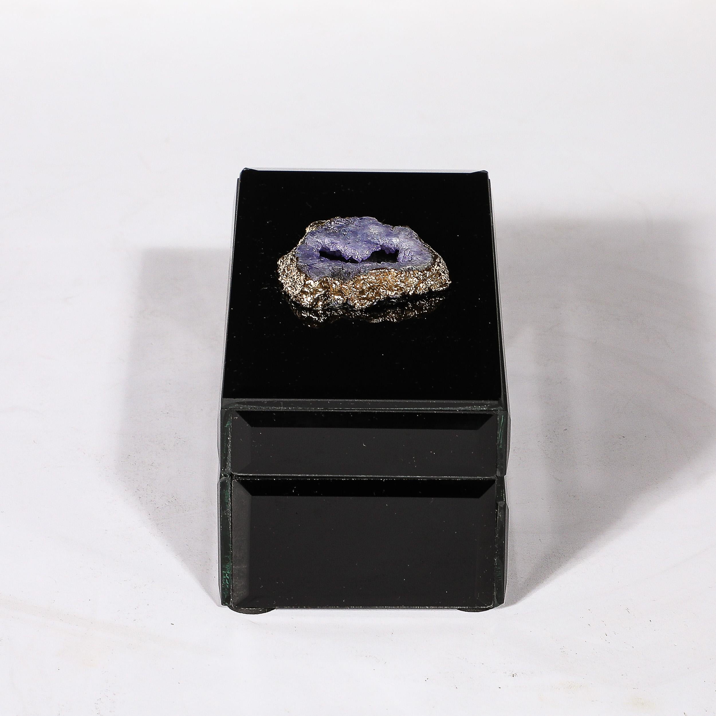 Modernist Black Mirror Box w/ Beveled & Sliced Gilt Geode Detailing For Sale 6