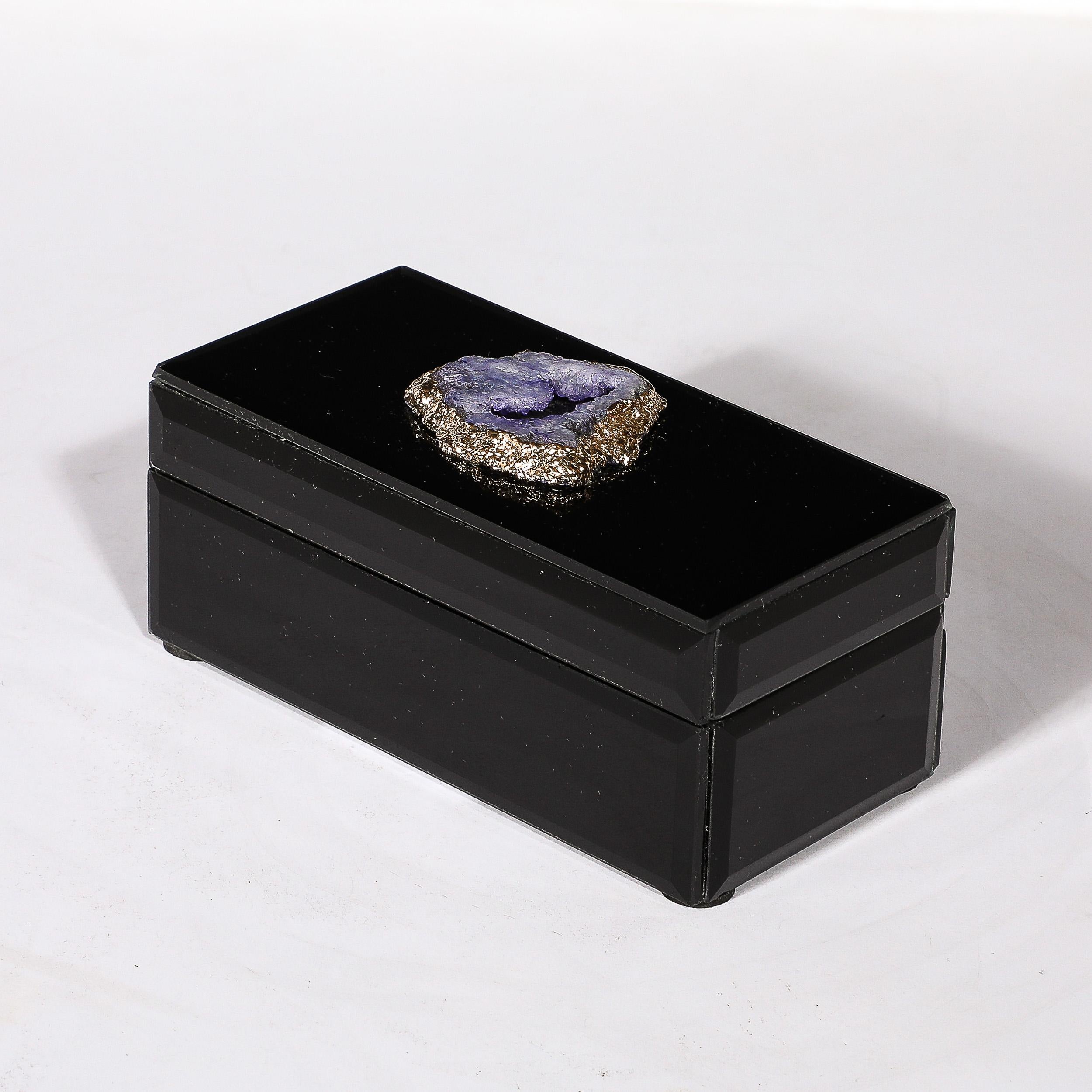 Modernist Black Mirror Box w/ Beveled & Sliced Gilt Geode Detailing For Sale 7