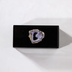 Modernist Black Mirror Box w/ Beveled & Sliced Gilt Geode Detailing