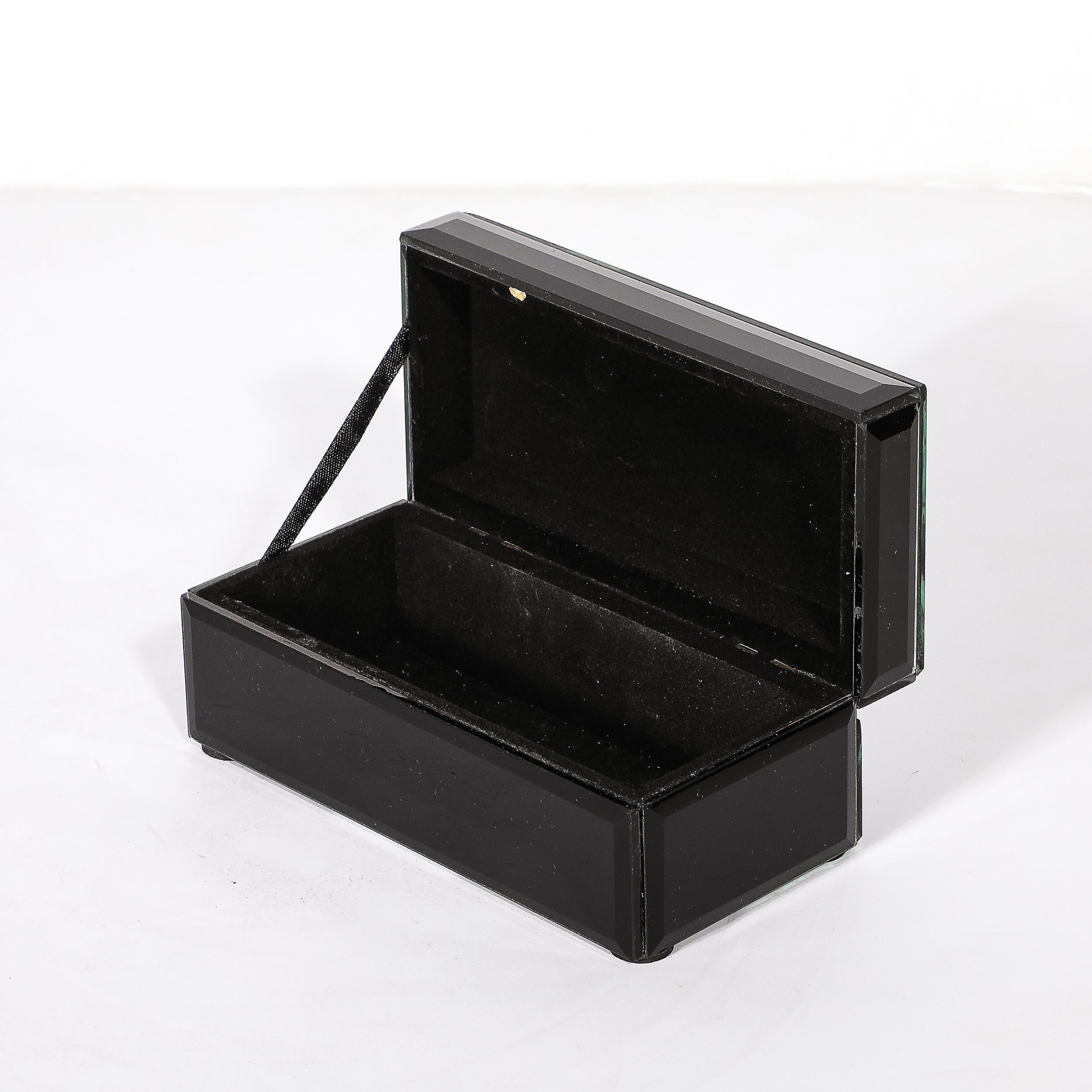 Modernist Black Mirror Box w/ Beveled & Sliced Gilt Geode Detailing In Excellent Condition For Sale In New York, NY