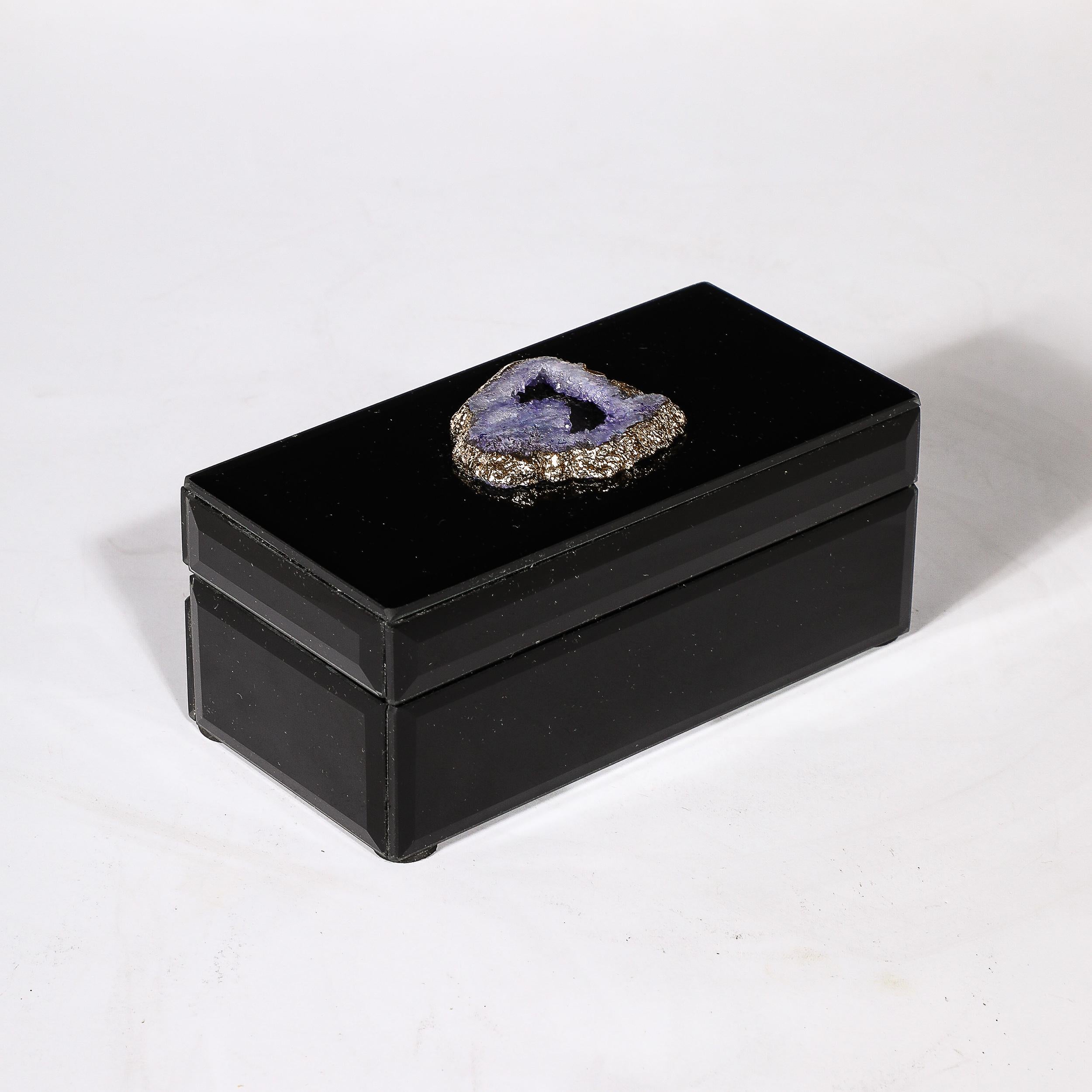 Modernist Black Mirror Box w/ Beveled & Sliced Gilt Geode Detailing For Sale 2