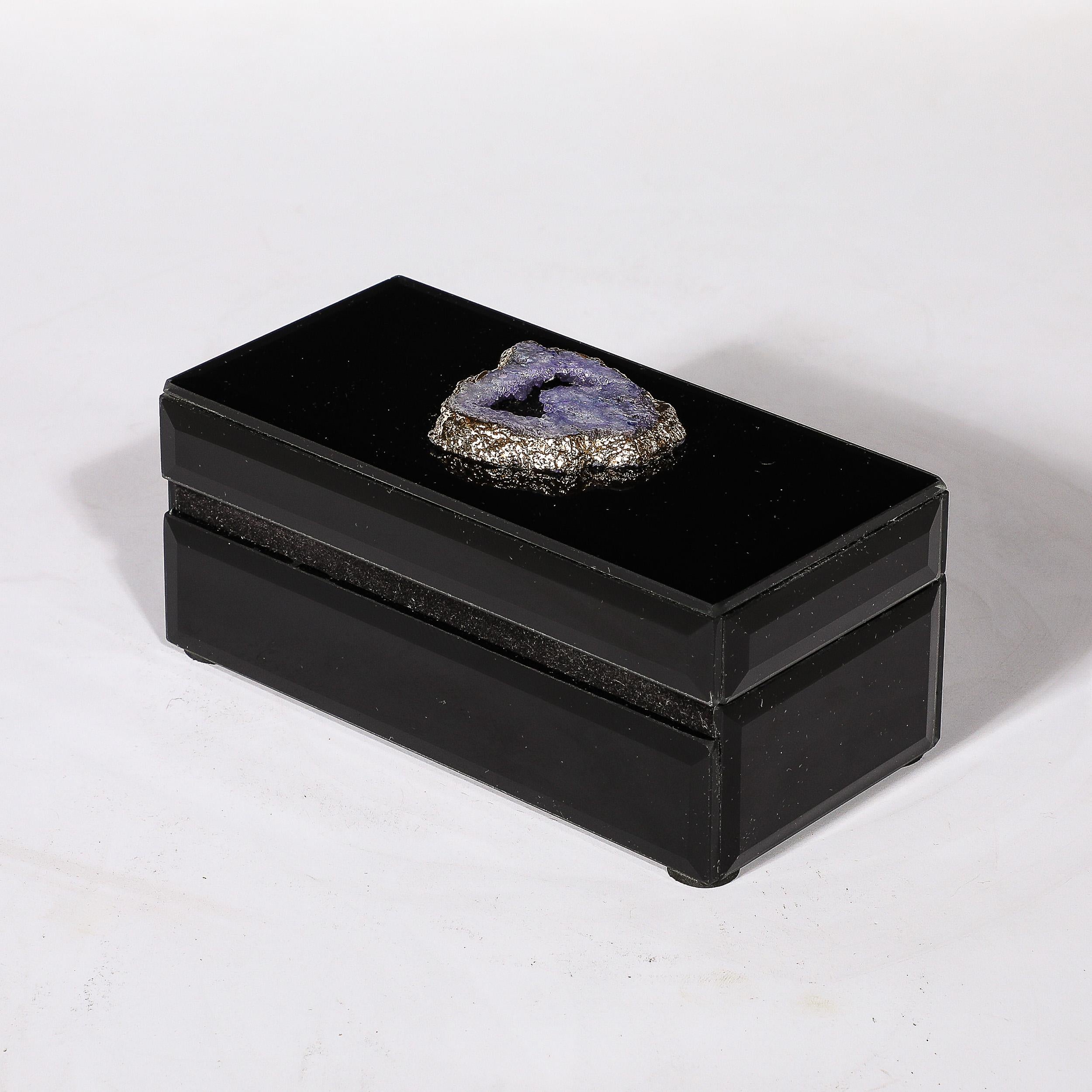 Modernist Black Mirror Box w/ Beveled & Sliced Gilt Geode Detailing For Sale 4