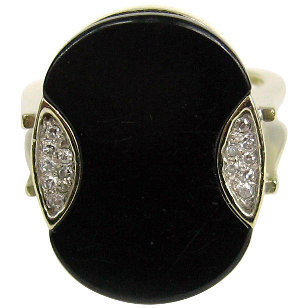 Modernist Black Onyx Diamond Ring 14 Karat