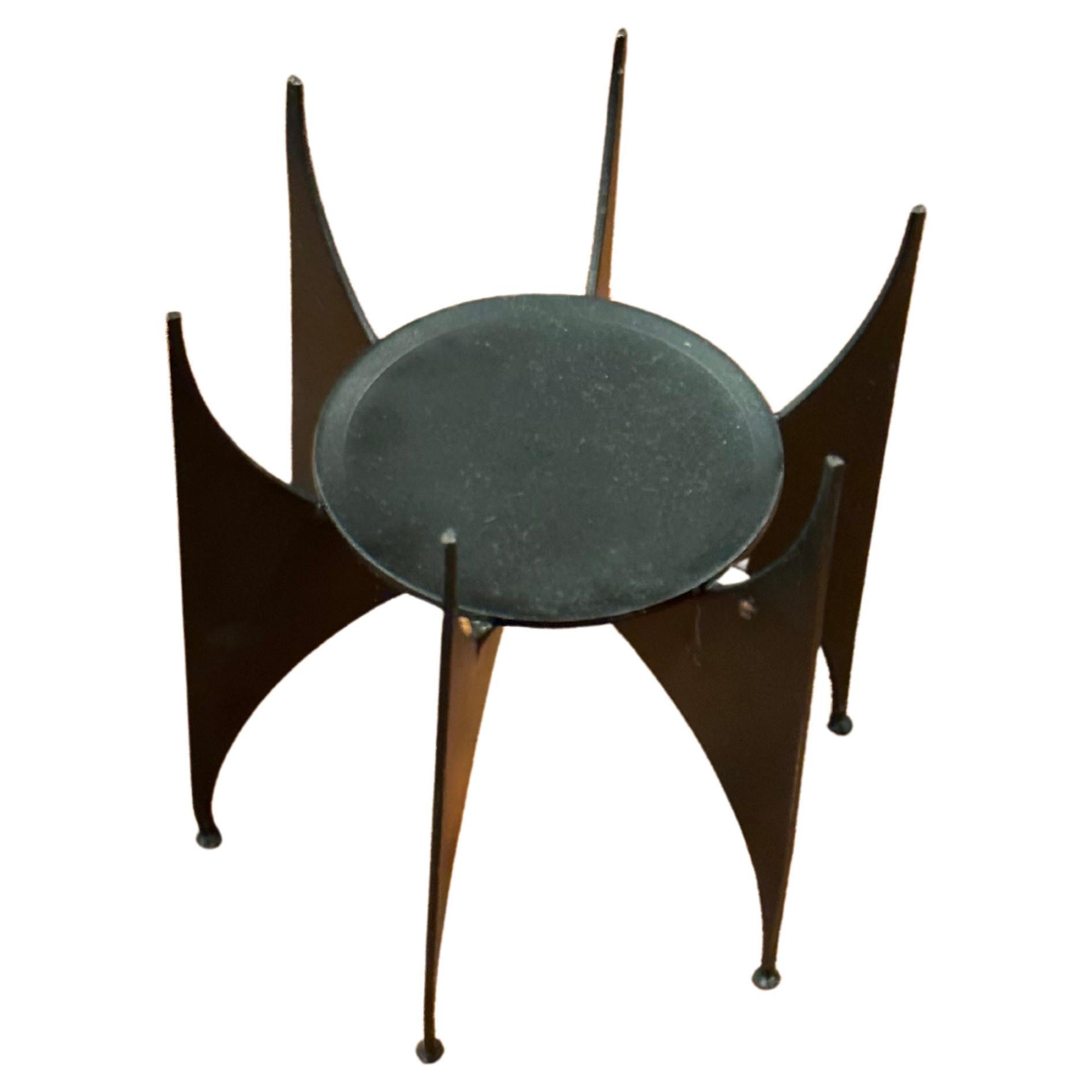 Modernist Black Steel Candle Holder For Sale