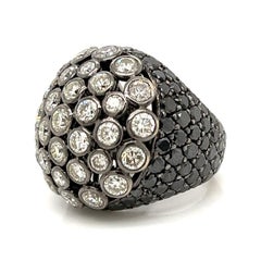 Modernist Black & White Diamonds Cocktail Ring in 18Kt Blackened Gold