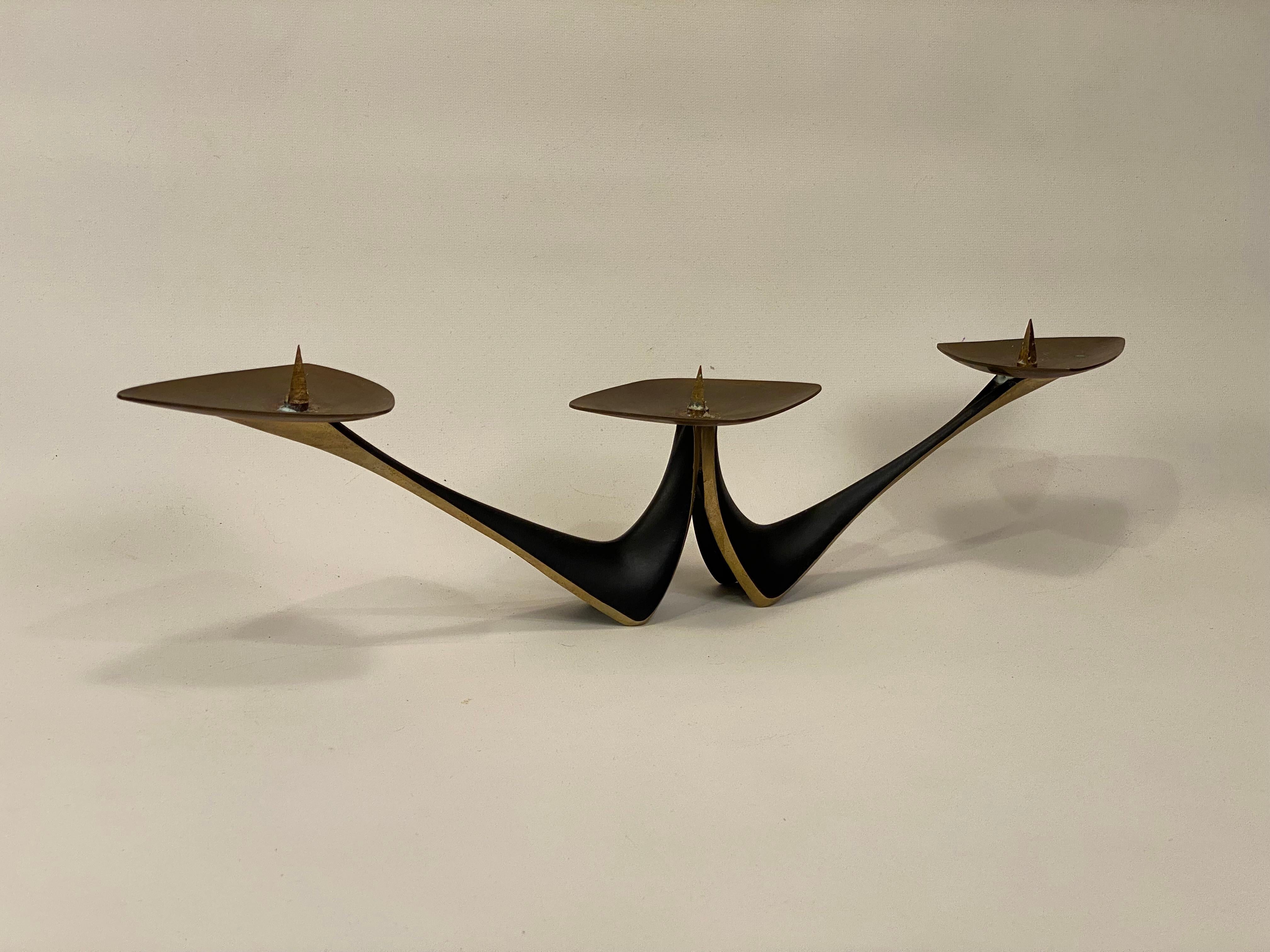 Mid-Century Modern Modernist Blackened Brass Candleholder