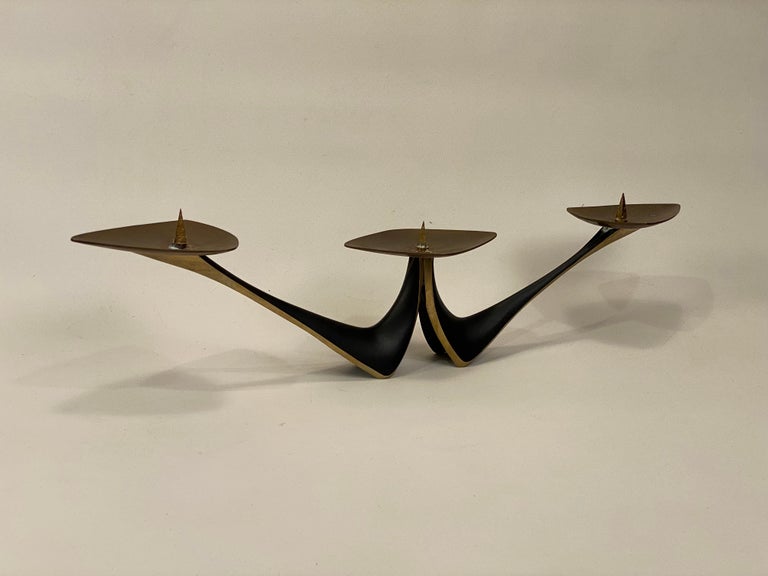 Mid-Century Modern Modernist Blackened Brass Candleholder For Sale