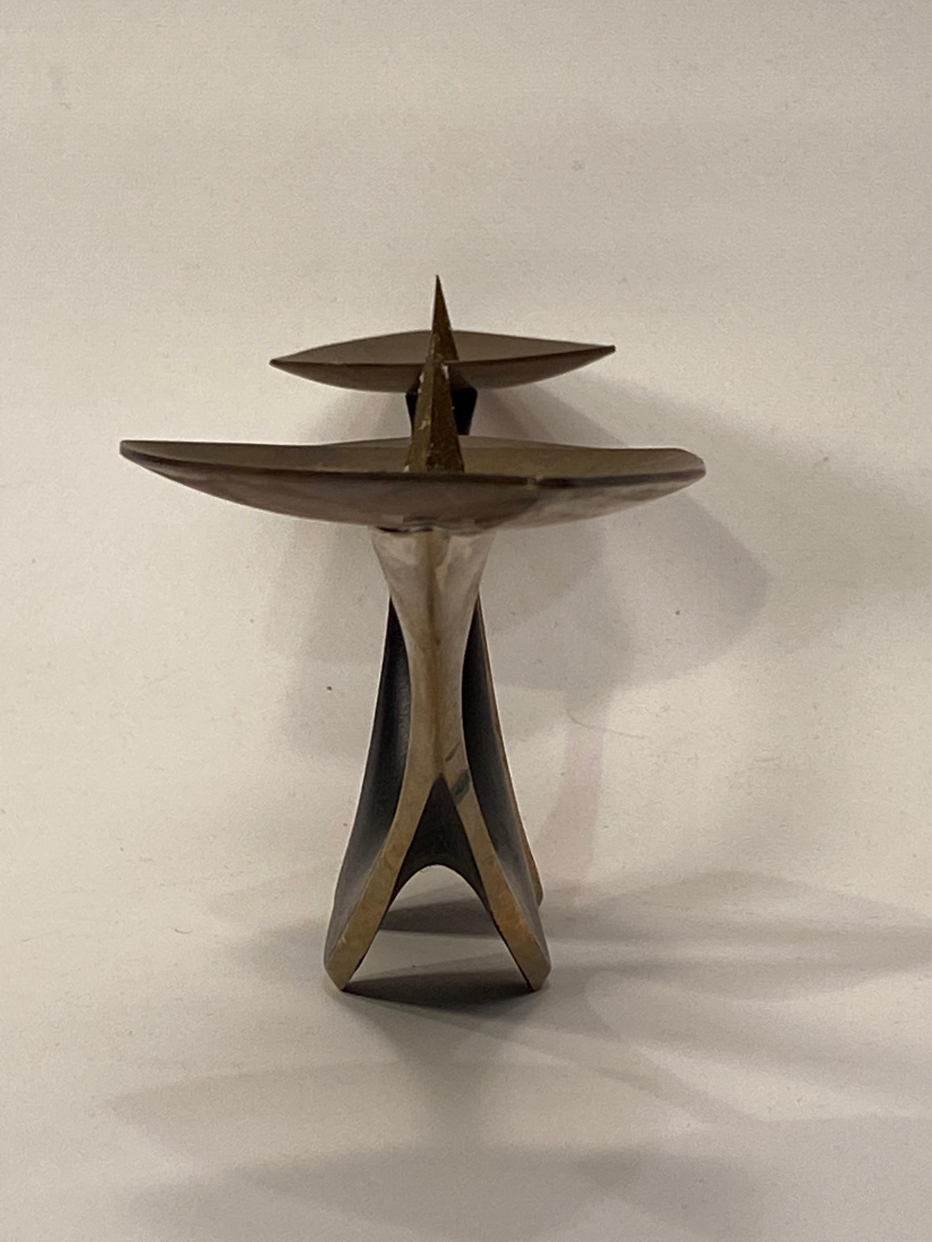 Modernist Blackened Brass Candleholder In Good Condition In Garnerville, NY