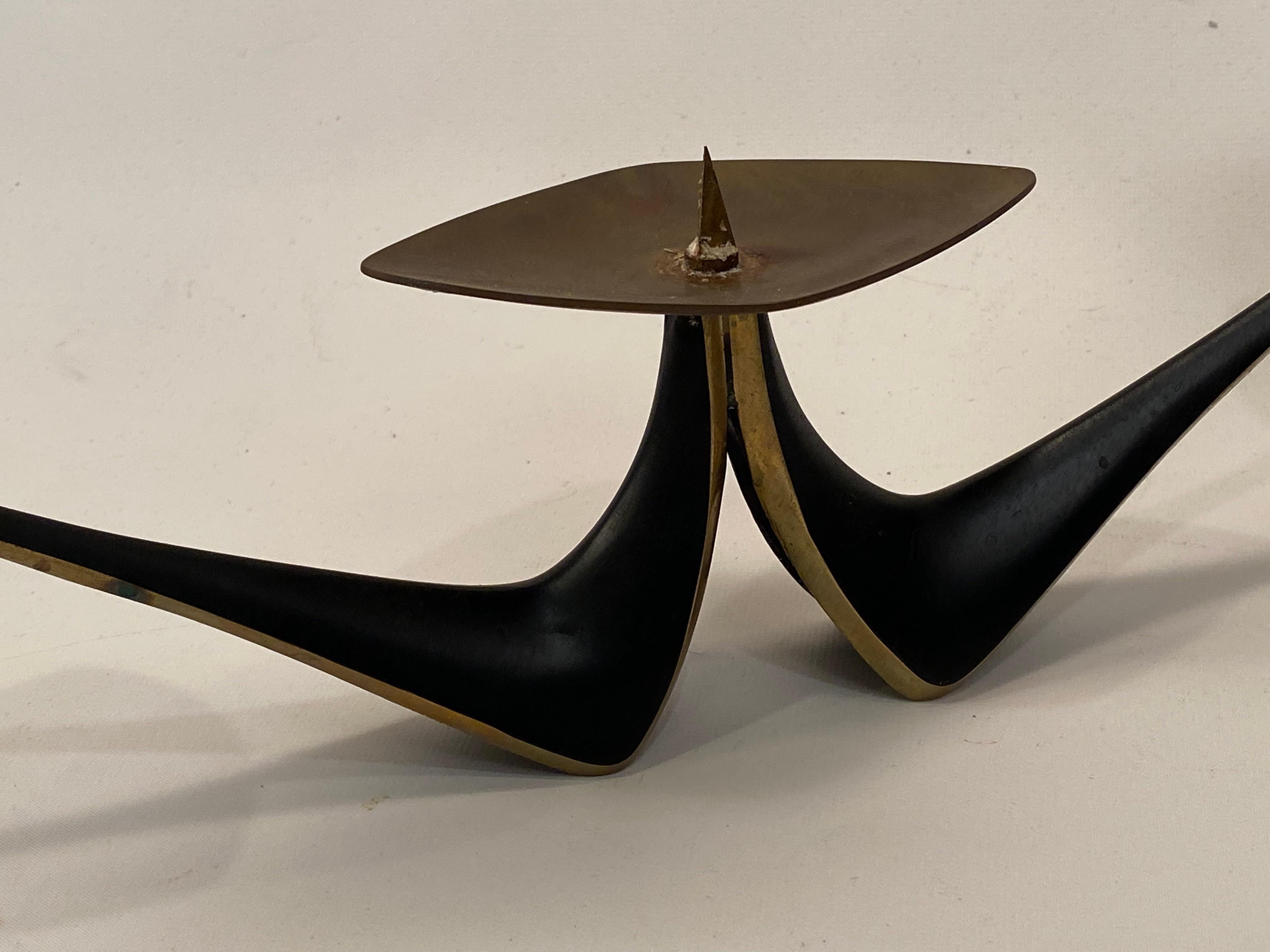 Mid-20th Century Modernist Blackened Brass Candleholder