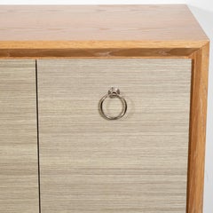 Modernist Bleached Cerused Oak and Grass Cloth Sideboard, Polished Nickel Pulls