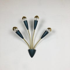 Modernist Blue and Brass Italian Theatre Wall Light Sconces, Italy, 1950s