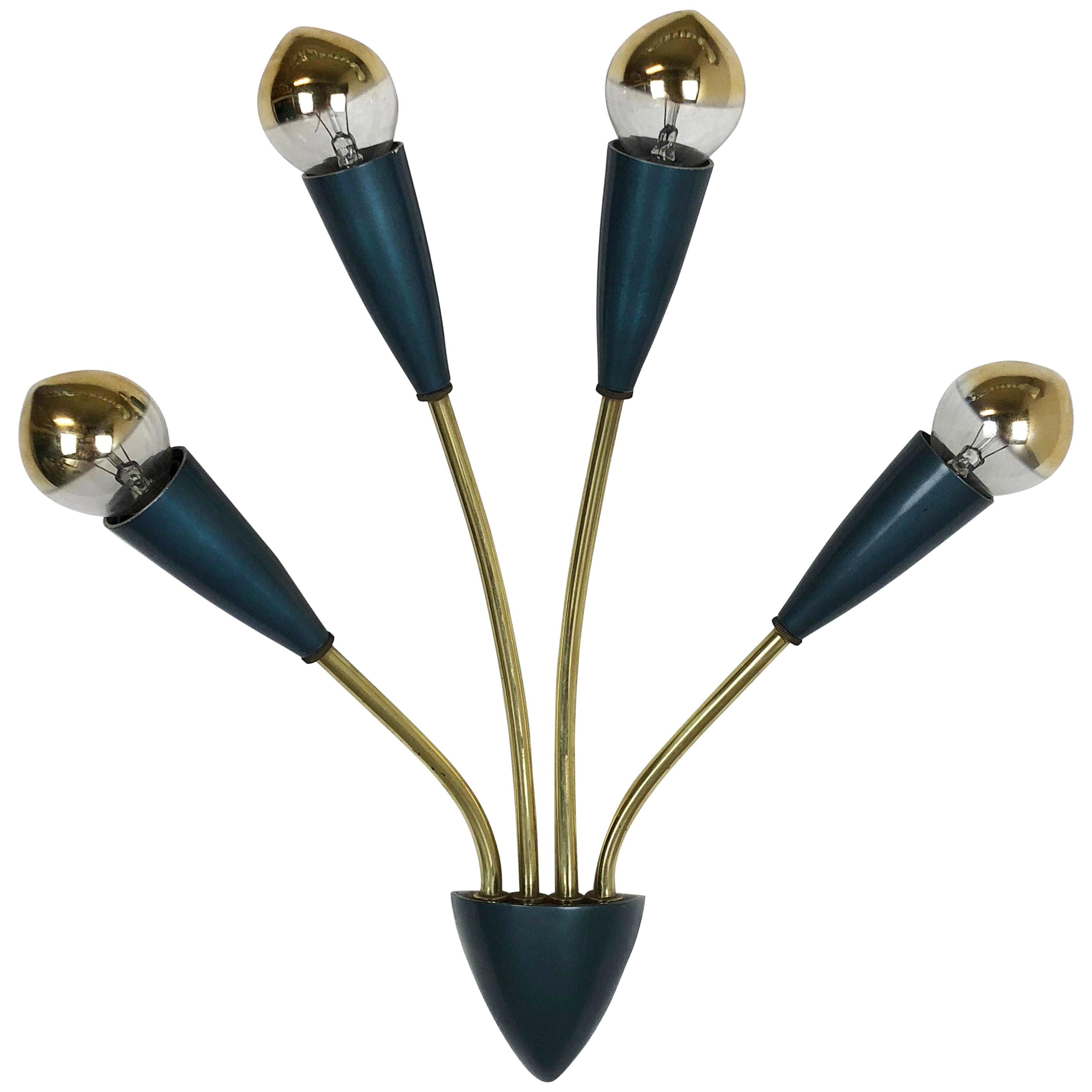 Modernist Blue and Brass Italian Theatre Wall Light Sconces, Italy, 1950s For Sale