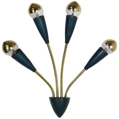Modernist Blue and Brass Italian Theatre Wall Light Sconces, Italy, 1950s