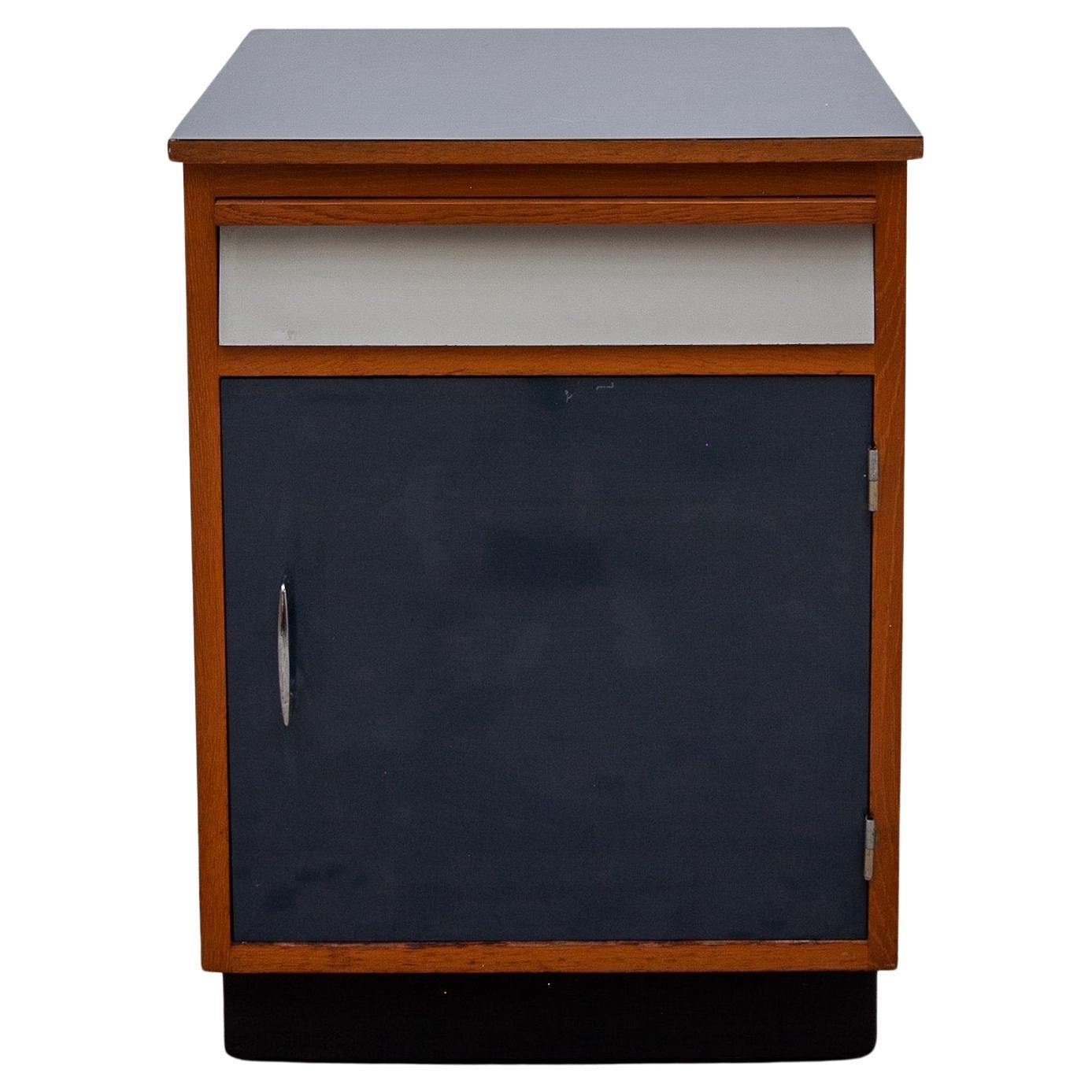 Modernist Blue and White Laminate Fifties Small Sideboard Tubax 1958, Belgium