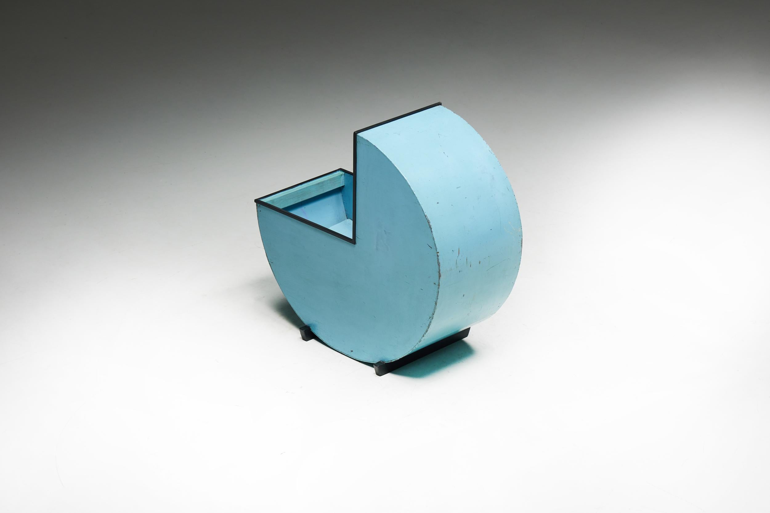 Blaue runde Holzkelle der Moderne der Moderne, Niederlande, 1930er Jahre im Angebot 5