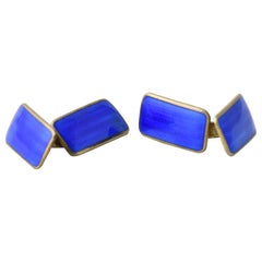 Modernist Blue Enamel Sterling Silver Cuff Links by Norne Aksel Holmsen