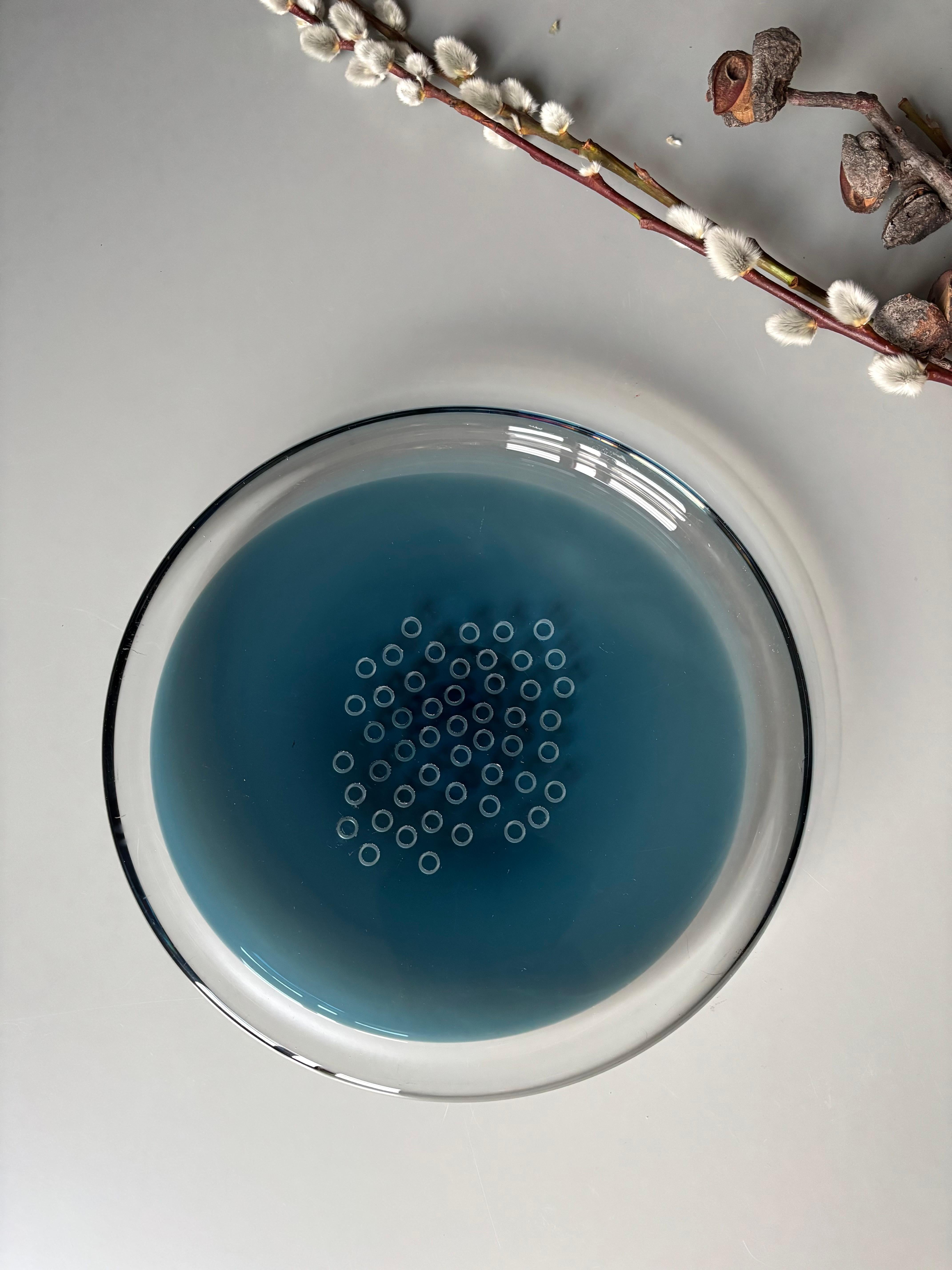 Plato Vide-Poche de cristal azul modernista de los años 60 en Bueno estado para la venta en Copenhagen, DK