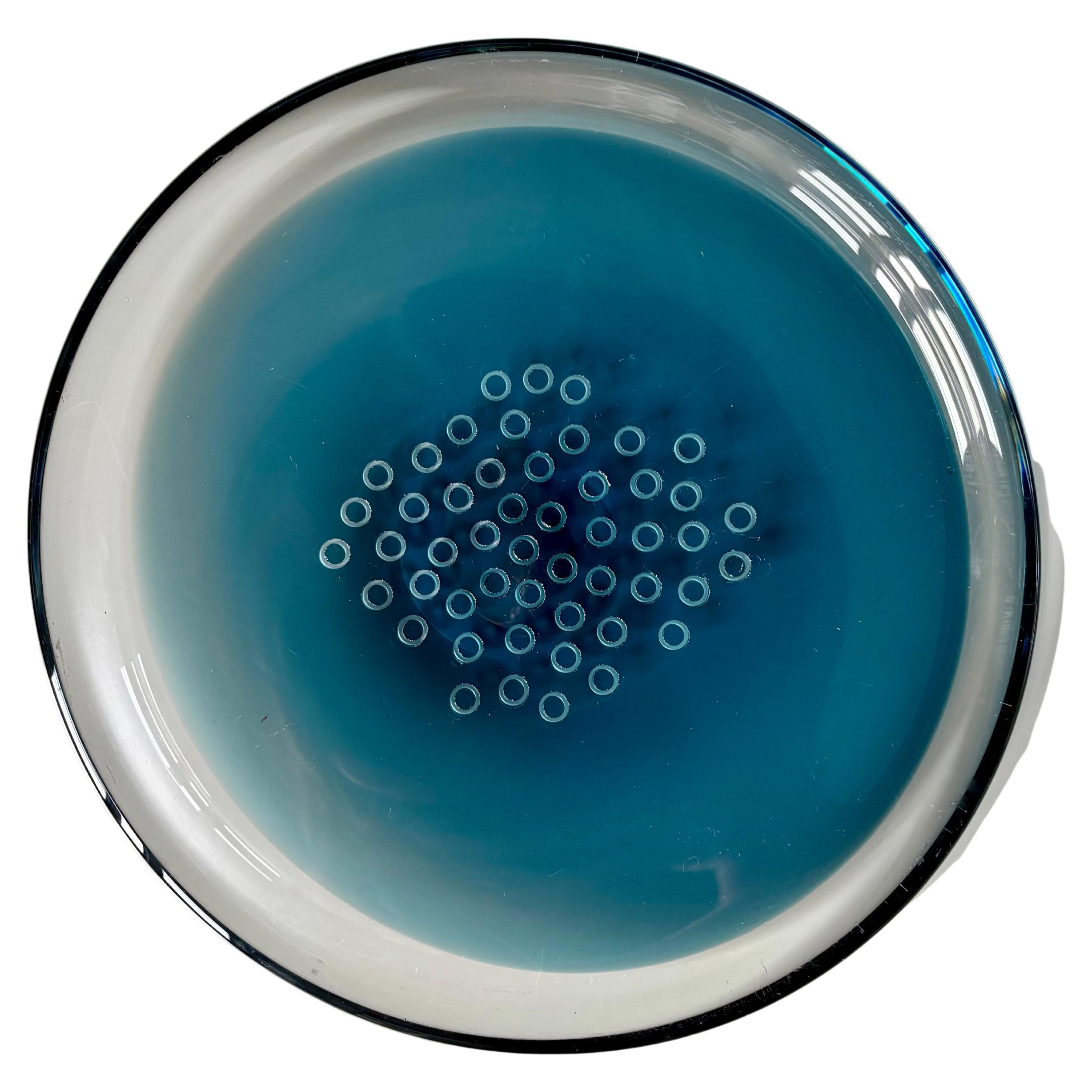 Plato Vide-Poche de cristal azul modernista de los años 60
