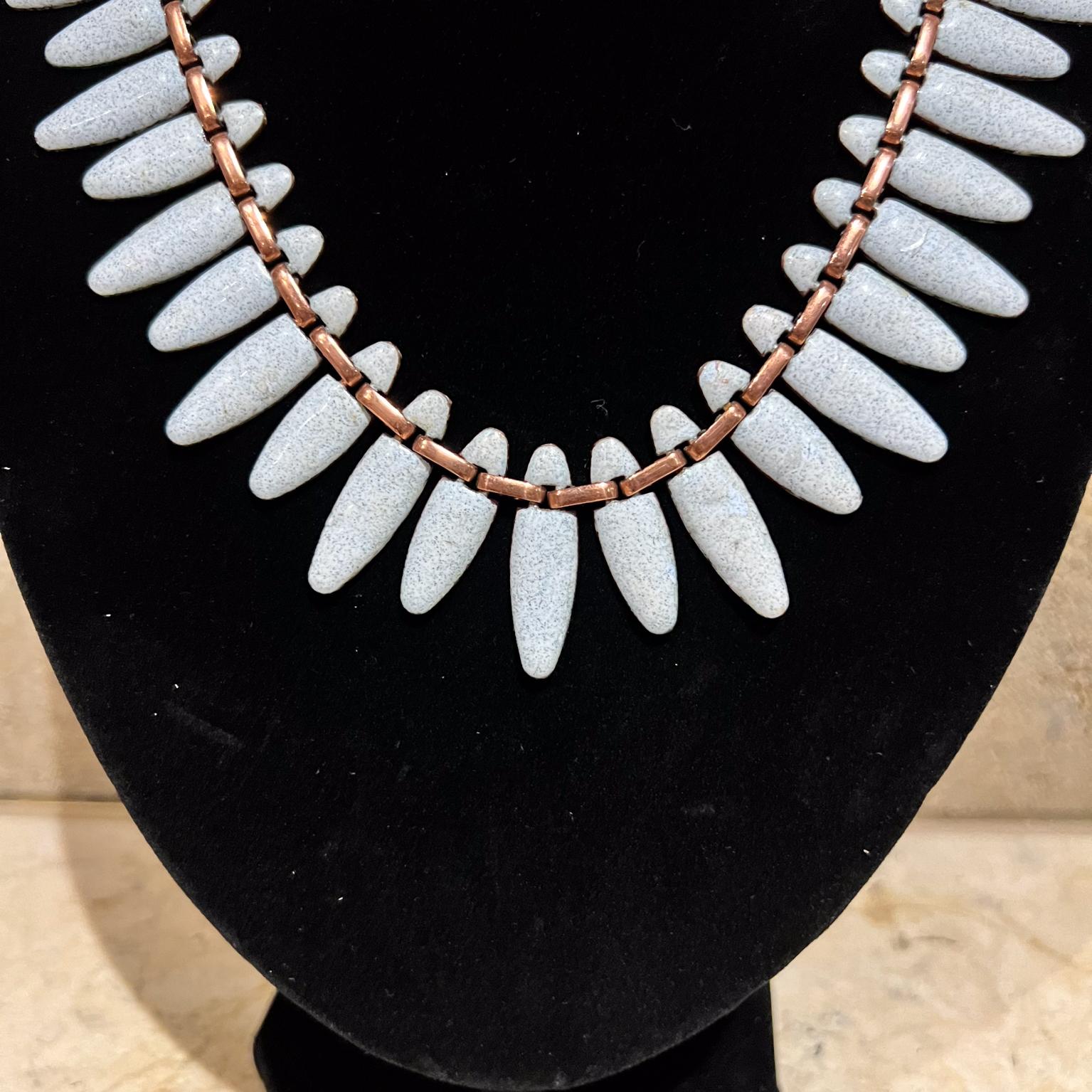 Mid-Century Modern 1960s Light Blue Pendant Necklace Copper Enamel Renoir Matisse For Sale