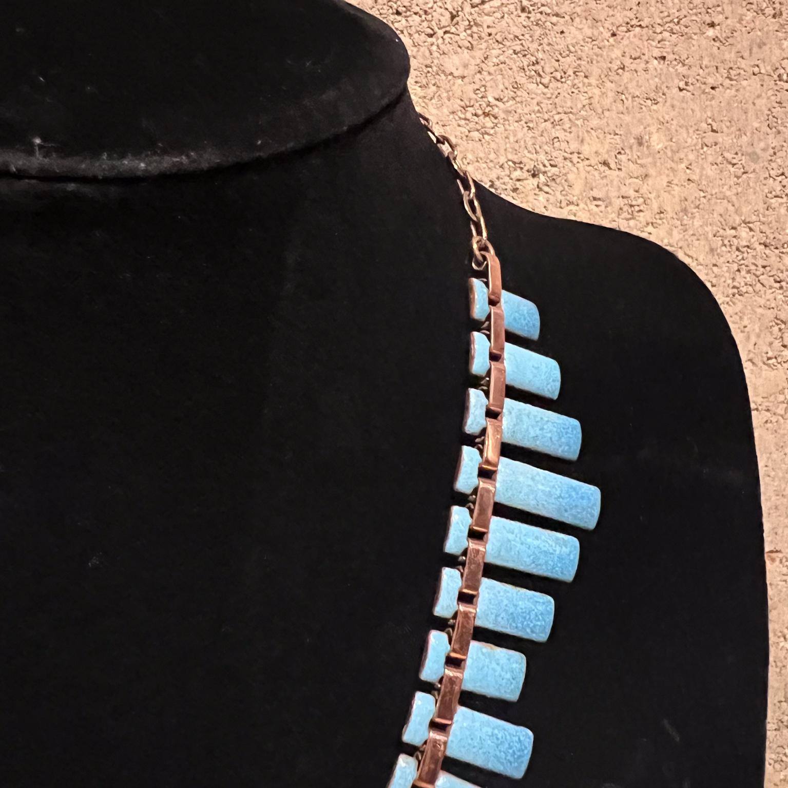 American 1960s Blue Pendant Necklace Copper Enamel Renoir Matisse