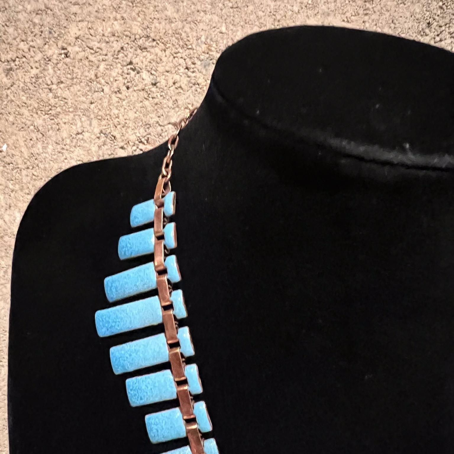 1960s Blue Pendant Necklace Copper Enamel Renoir Matisse In Good Condition In Chula Vista, CA