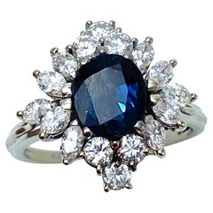 Modernist Blue Sapphire and Diamonds Ring