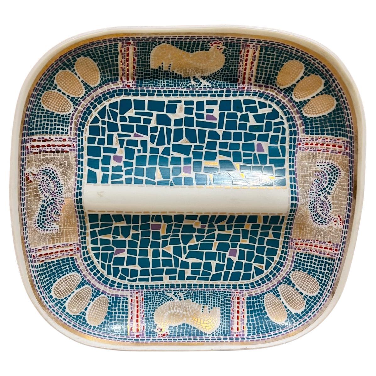 Plat de service bleu moderniste motif œuf de coq