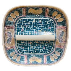 Modernist Blue Serving Dish Rooster Egg Design