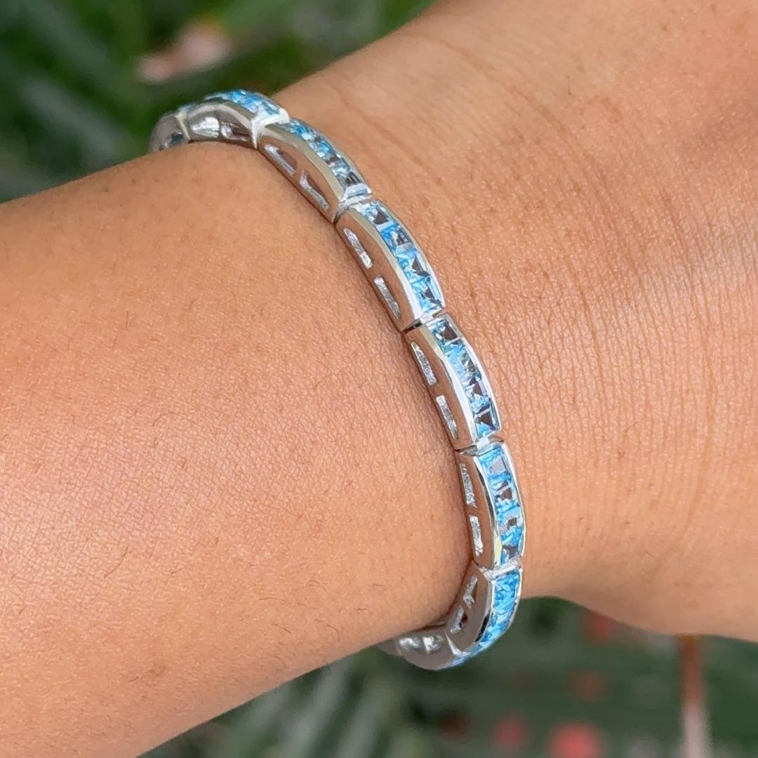 Modernistisches modernistisches Tennisarmband aus Sterlingsilber mit blauem Topas 925 für Mom Jewelry Damen im Angebot