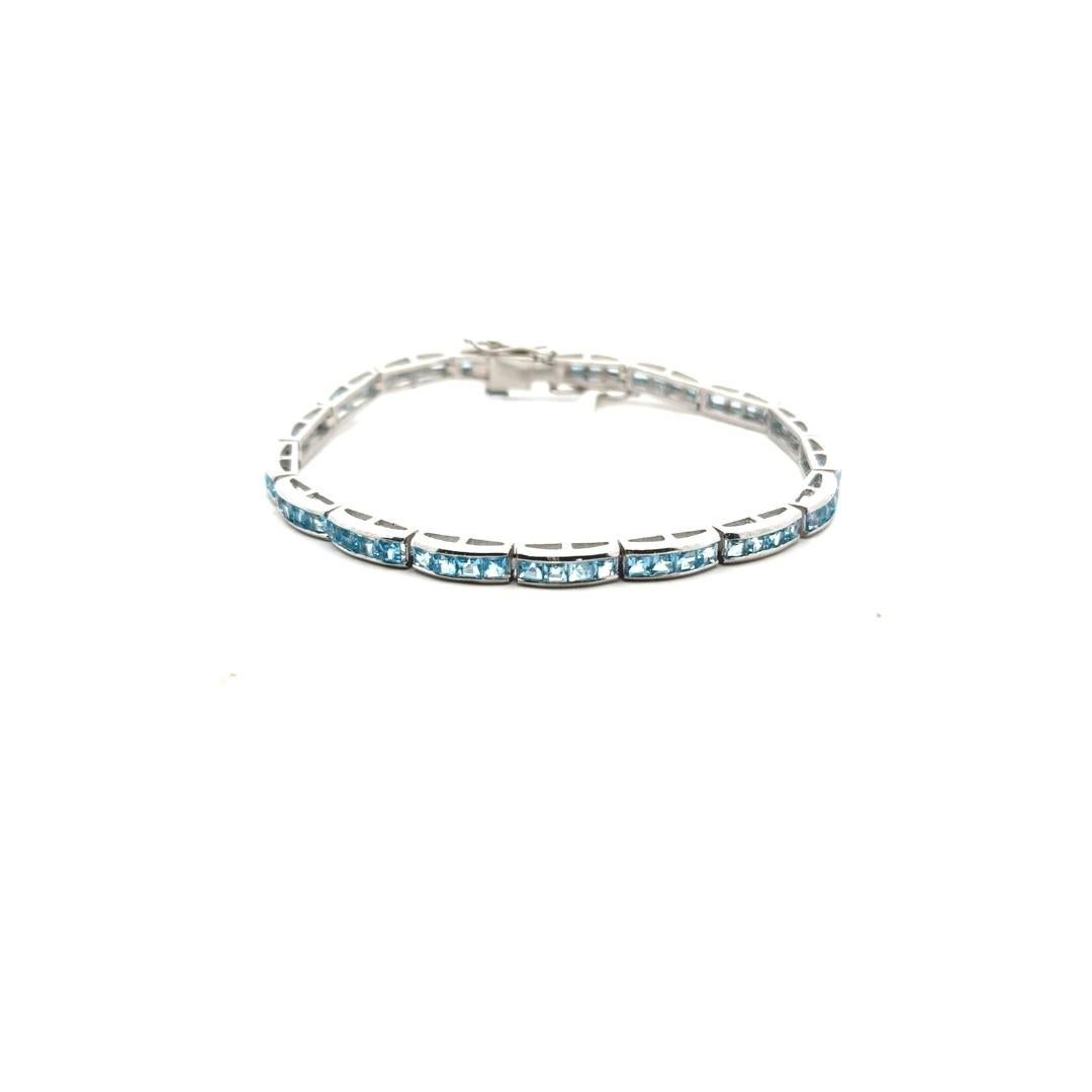 Modernistisches modernistisches Tennisarmband aus Sterlingsilber mit blauem Topas 925 für Mom Jewelry im Angebot 3