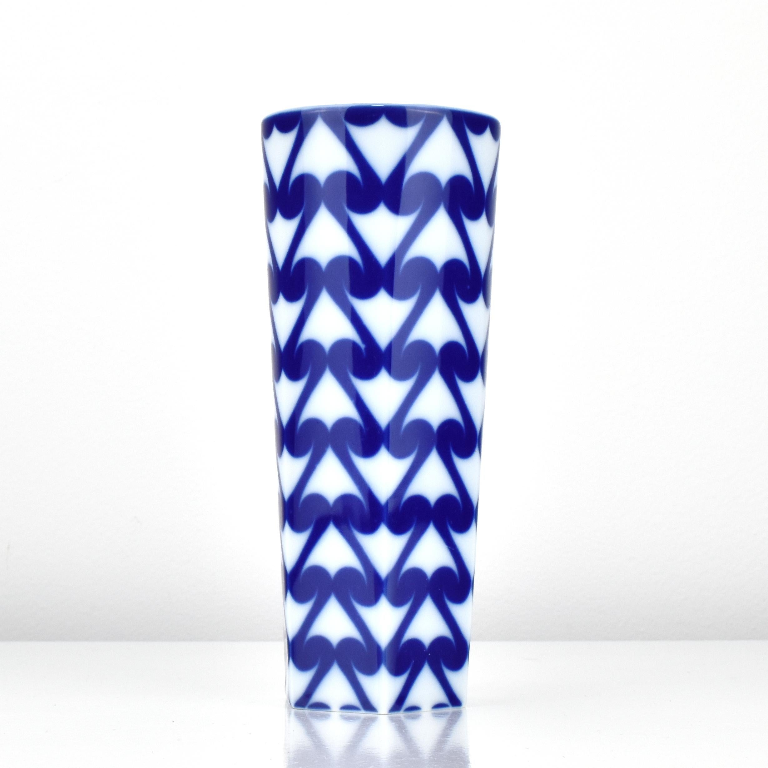 Glazed Modernist Blue & White Porcelain Vase by Rosenthal Studio Line Germany For Sale