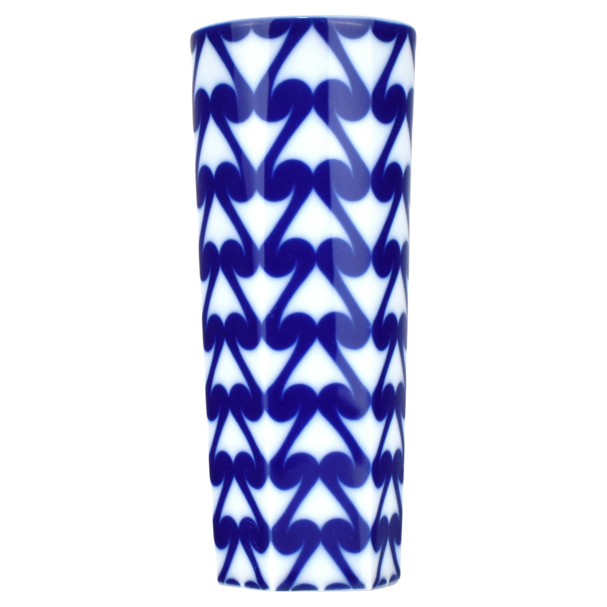 Modernist Blue & White Porcelain Vase by Rosenthal Studio Line Germany For Sale