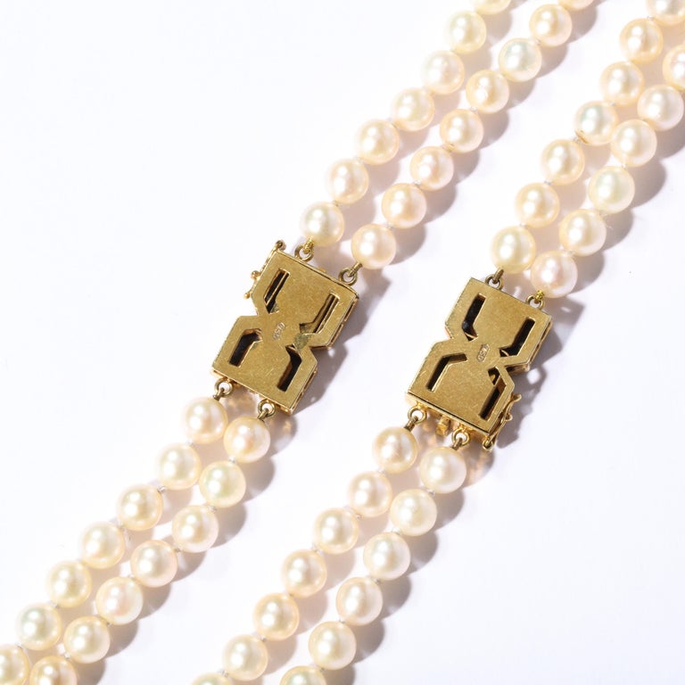 Modernist Bold Double Stand Pearl Necklace with Lapis, Gold and Diamond