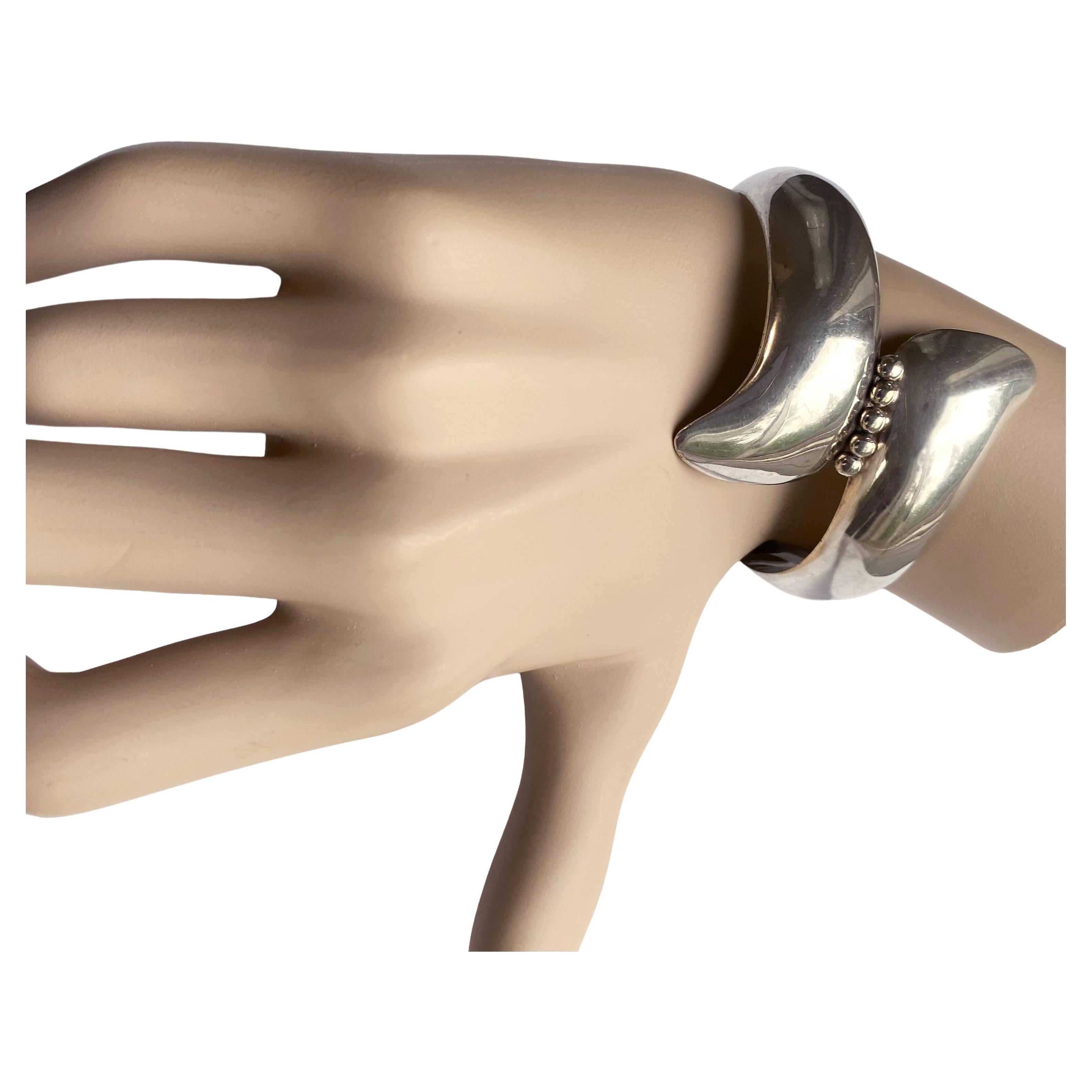 Modernist Bold Sterling 925 Abstract Statement Cuff Bracelet For Sale