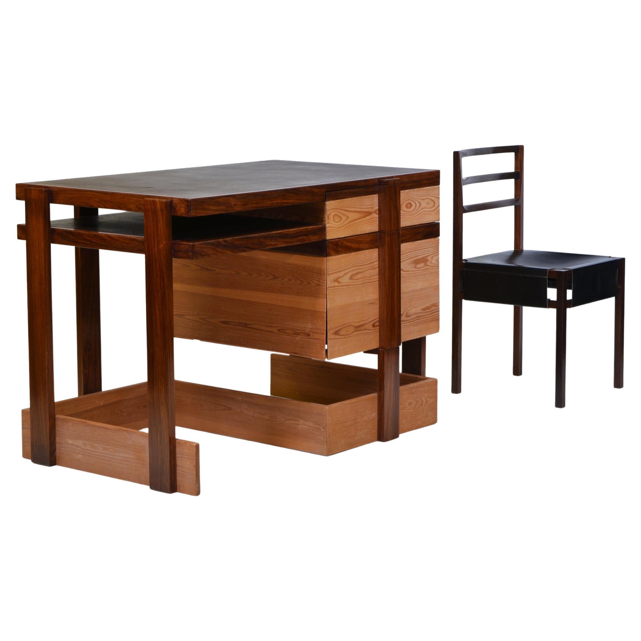 Modernist Bombay Rosewood & Scrub Pine Desk + Chair by George Sneed Circa 1970s For Sale