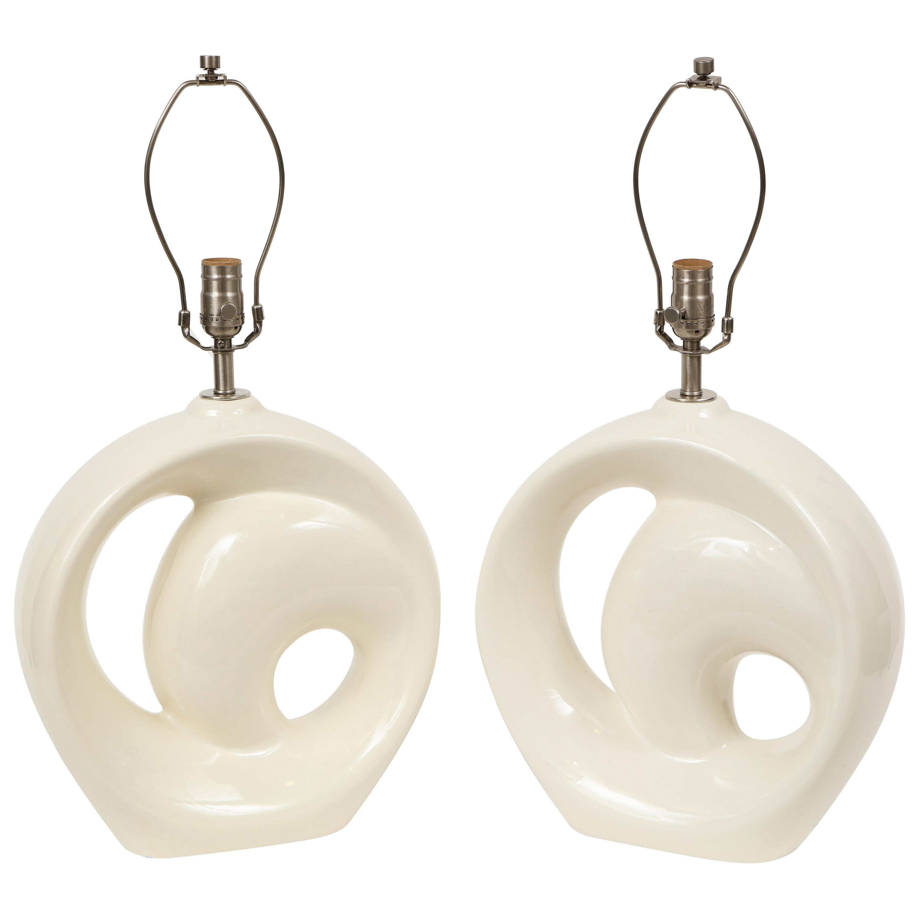 Modernist Bone White Porcelain Lamps