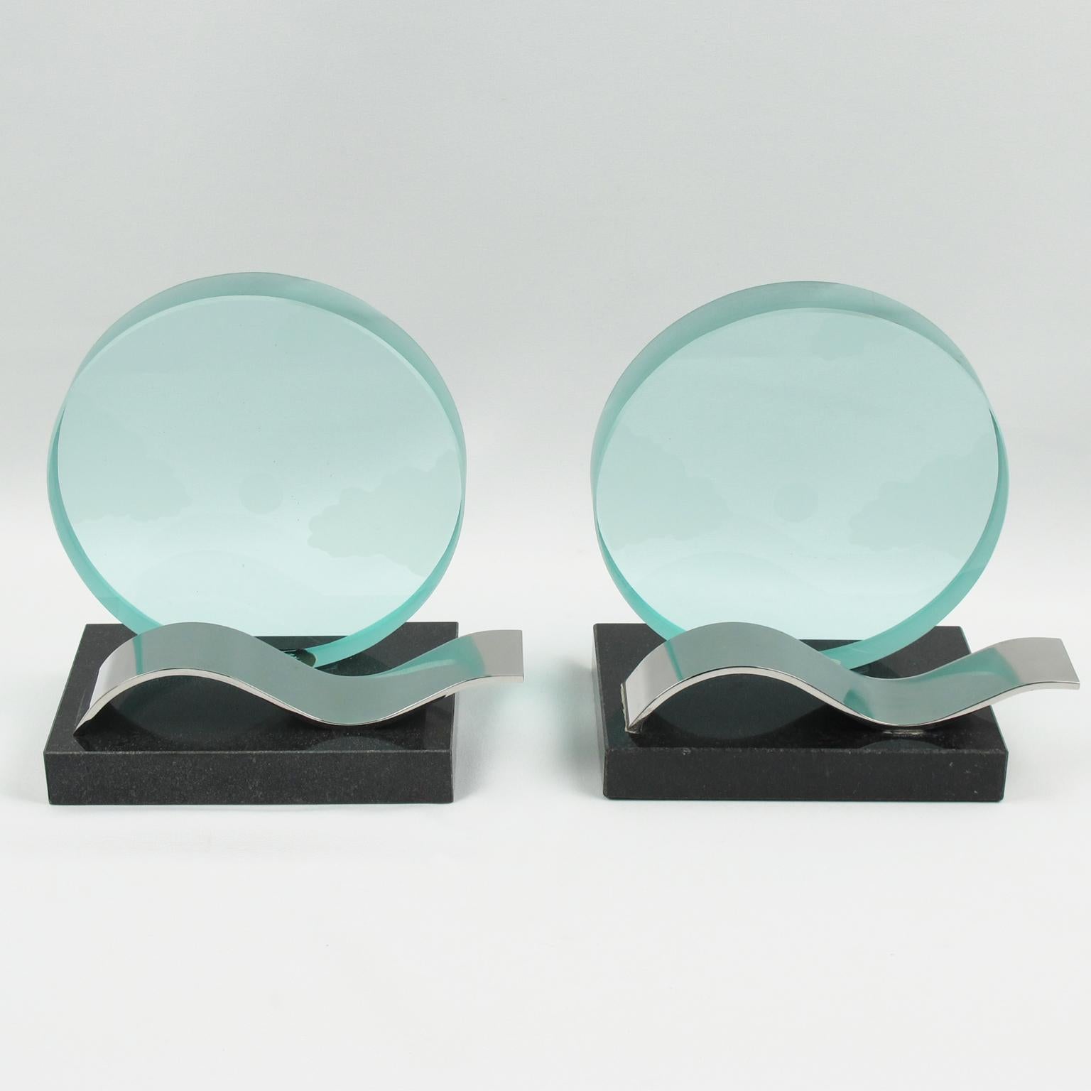Modernist Bookends Black Granite and Glass Slab, circa 1980 In Excellent Condition For Sale In Atlanta, GA
