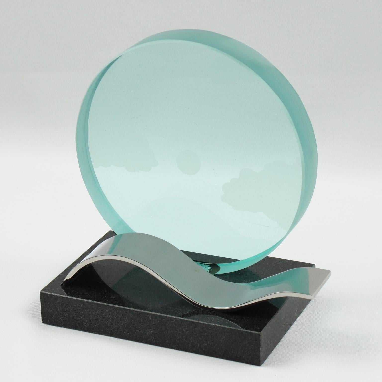 Late 20th Century Modernist Bookends Black Granite and Glass Slab, circa 1980 For Sale