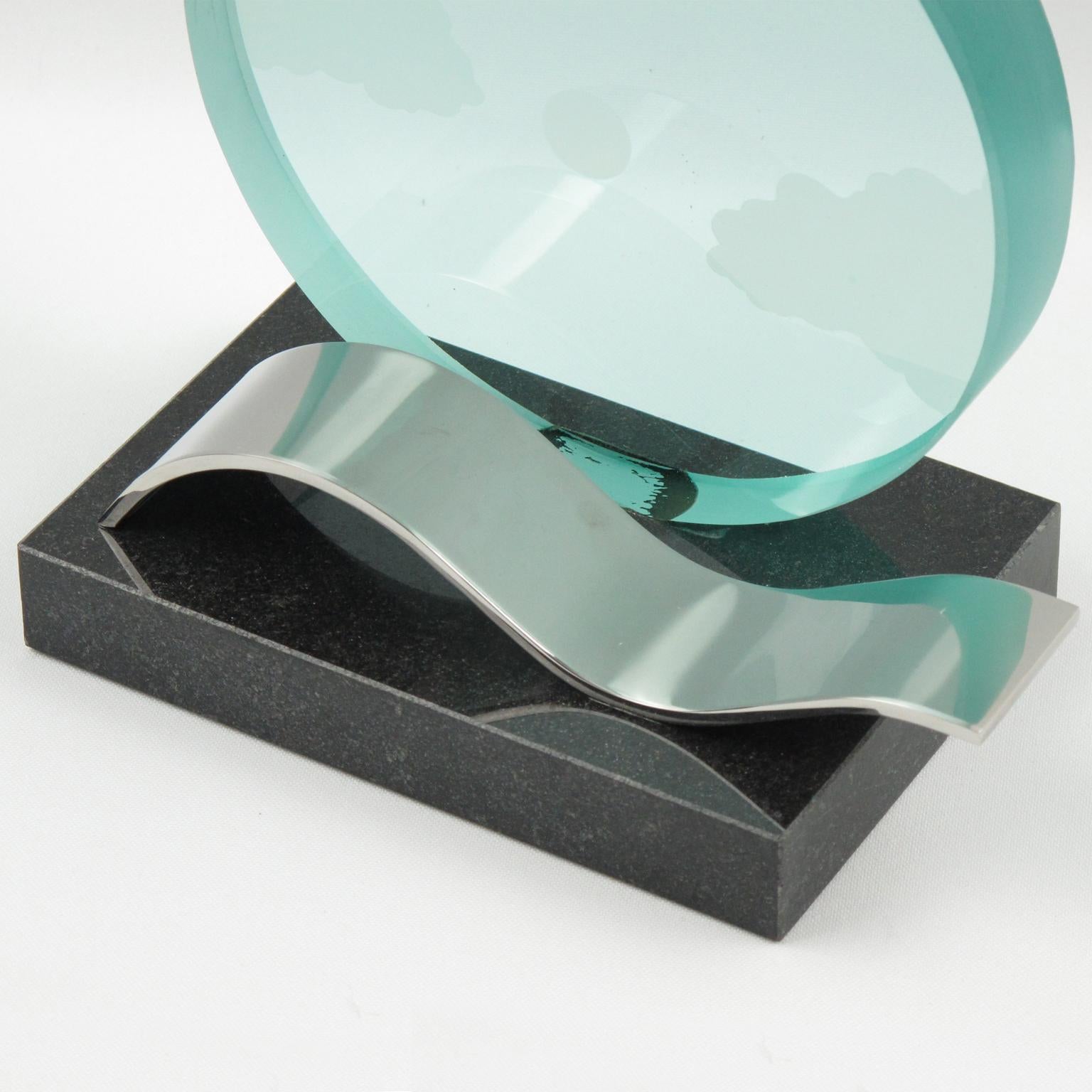 Metal Modernist Bookends Black Granite and Glass Slab, circa 1980 For Sale