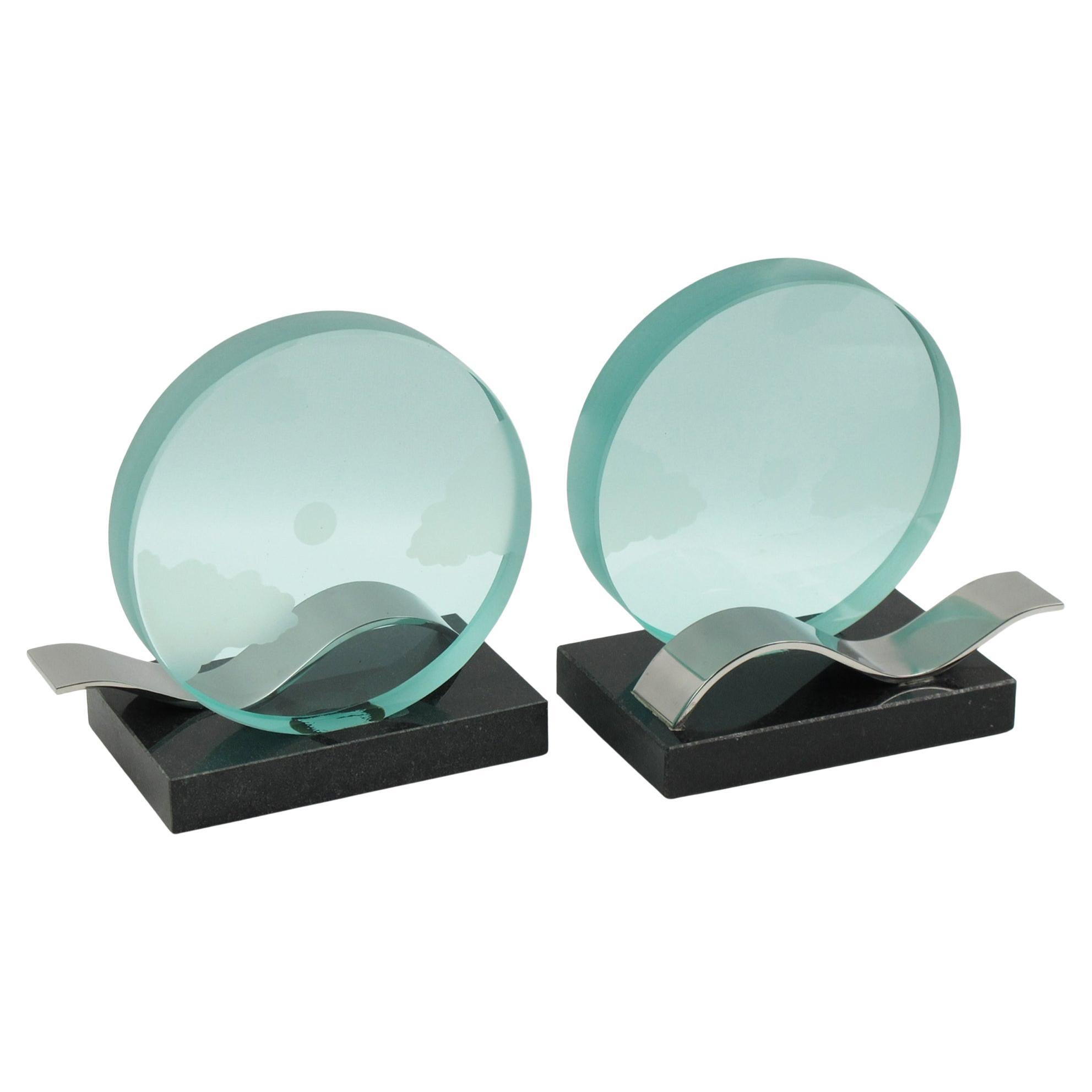 Serre-livres modernistes Granit noir et dalle de verre, circa 1980 en vente