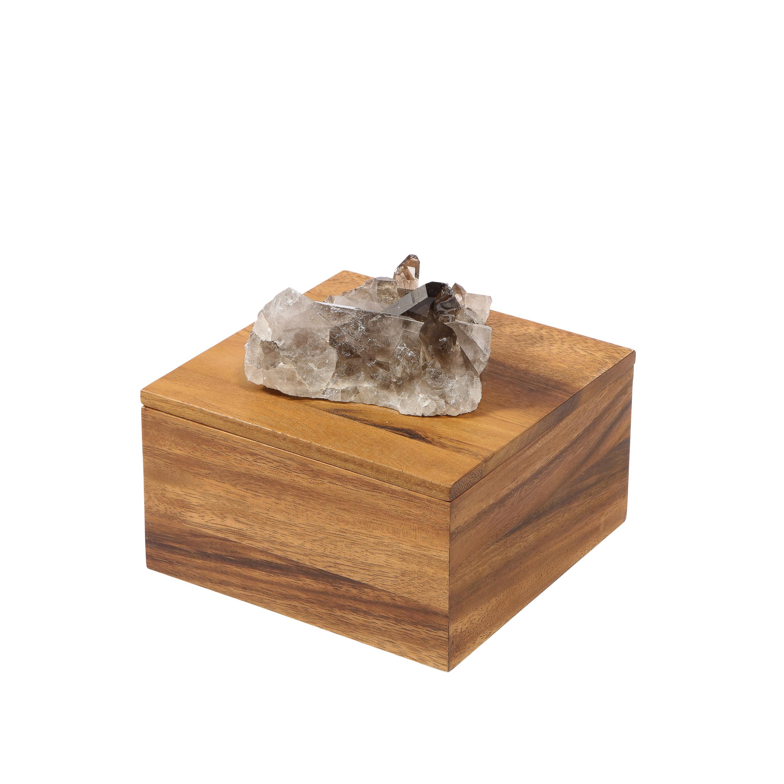 American Modernist Bookmatched Walnut Decorative Box with Smoky Quartz Embellishment For Sale